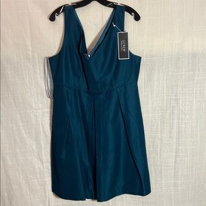 J. Crew - Vintage Faille Flare V-Neck Blue Teal Cocktail Party Dress - Sz 16 NWT